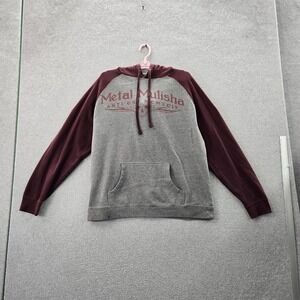 Metal Mulisha Men Hoodie M Gray Graphic Print Fleece Logo Text Fleece Pullover